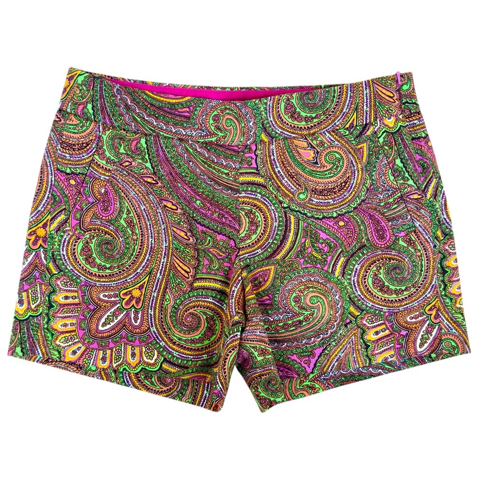 NWT J.Crew Factory Size 6 Paisley Chino Shorts Neon Pink Green Festival Summer